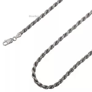 Solid Sterling Silver Italian Rope Chain Mens 925 Necklace 3.7mm - Made In Italy