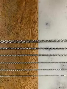 Rhodium Plated Solid 925 Sterling Silver Twisted Rope Link Chain - All Sizes