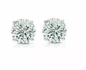 14K Solid White Gold Round Brilliant Cubic Zirconia Stud Earrings