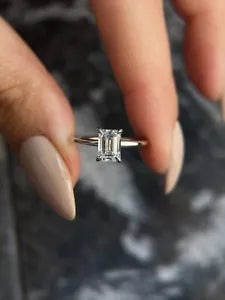 Certified 1.00 CT E/VS1 Emerald Cut Lab Grown Diamond Engagement Ring 14k Gold