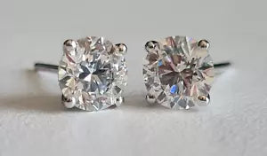 2.00 Ct Round Lab Grown D VVS2 Diamond Earrings 14K White Gold IGI Certified