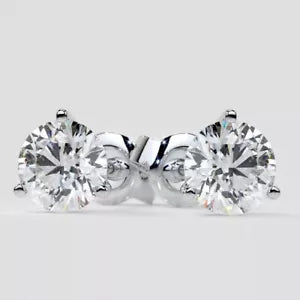 IGI Lab Grown Diamond Martini Style Round Stud Earrings 14k Gold 3-Prong Basket