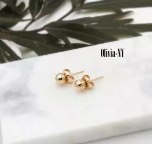 14K Yellow Gold High Polish Ball Stud Earrings 4mm - Top Quality