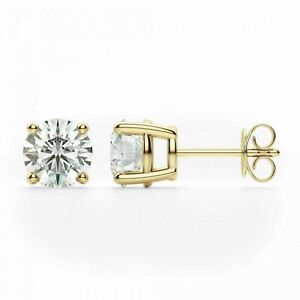 14K Yellow Gold Round CZ Stud Earrings (2mm–12mm)