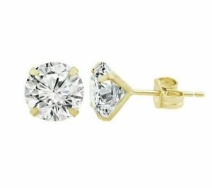 14K Yellow Gold Round Cubic Zirconia Stud Earrings Sizes 2mm-8mm - 14k Backing
