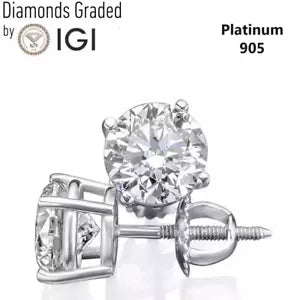 IGI Certified 2.00-5.00 Carats F VS1 Lab Grown Diamond Stud Earrings Platinum