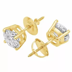 14k Yellow Gold Screw Back Round Cut VVS1/D Lab Created Stud Earrings