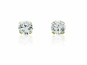 14K Solid Yellow Gold Round CZ Stud Earrings sizes 5mm