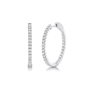 Lab Grown Diamond 1.65 Carat Inside Out Hoop Earrings 14k White Gold 24mm