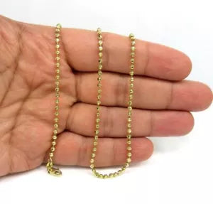 10K Yellow Gold 2mm Moon Cut Diamond Ball Bead Chain Necklace Mens Women 16