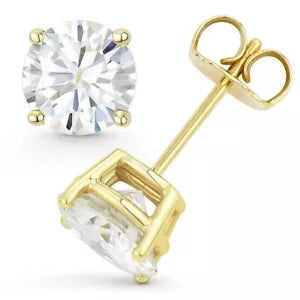 Round Cut VVS1/D Lab Created Stud Earrings 14k Yellow Gold Push Back