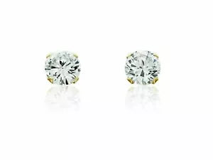 14K Solid Yellow Gold Round Cubic Zirconia Stud Earrings sizes 3mm - Real 14k