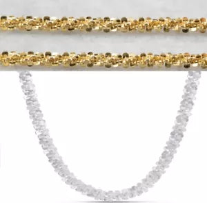 925 Sterling Silver 3mm Twisted Rock Sparkle Chain Silver OR 14k Gold Plated