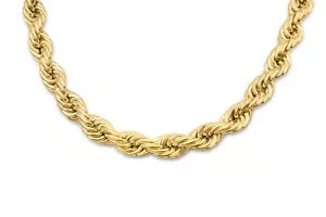 14k Yellow Gold Plated Over 925 Sterling Silver Rope Chain Mens Necklace 9mm