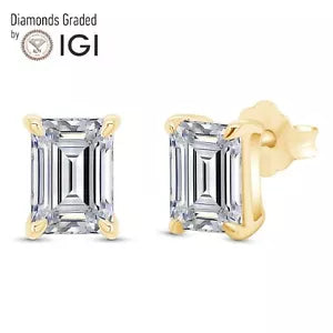 IGI Certified 2.32 Carat Emerald Lab Grown Diamond Stud Earrings E VS1