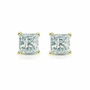 14K Gold Square Cubic Zirconia Earrings (2mm-12mm)