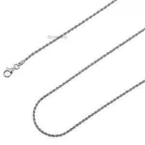 Rhodium Plated Solid 925 Sterling Silver 1.5mm Twisted Rope Link Chain