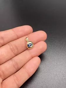 14k Solid Gold Blue Murano Glass Evil Eye Pendant, 14k Gold, Good Luck