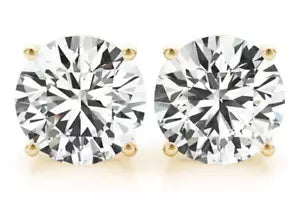 1.50 Carat Natural Round Diamond Studs 14k Yellow Gold Basket Style Earrings