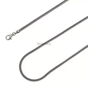 Solid 925 Oxidized Sterling Silver Italian Square Franco Foxtail 2.1mm Chain