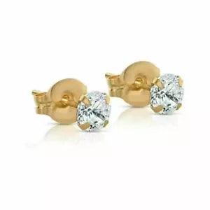14K Solid Yellow Gold Round Cubic Zirconia Stud Earrings sizes 4mm