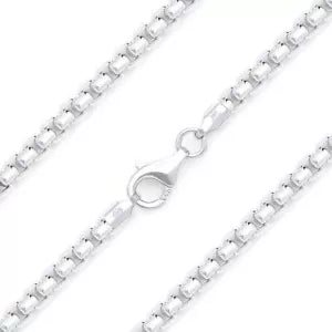 Solid 925 Sterling Silver Italian 2.2mm Venetian Round Box Chain Necklace Italy