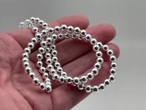 925 Sterling Silver Ball Bead Chain 5mm Necklace .925 Italy - All Sizes