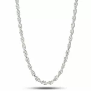 Solid Sterling Silver Italian Diamond Cut Rope Chain Men's 925 Necklace 4mm 24''