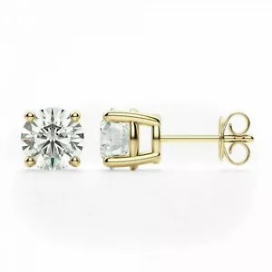 14K Yellow Gold Brilliant Round Cubic Zirconia Earrings Round Stud Push Back