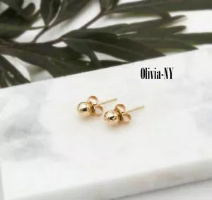 14K Yellow Gold High Polish Ball Stud Earrings 3mm - Top Quality