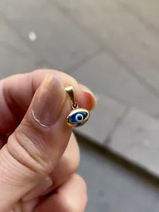14k Solid Gold Blue Murano Glass Evil Eye Pendant, 14k Gold, Good Luck