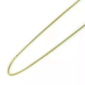 14K Solid Yellow Gold Box Chain Necklace – 0.6mm, Real Gold with Lobster Clasp