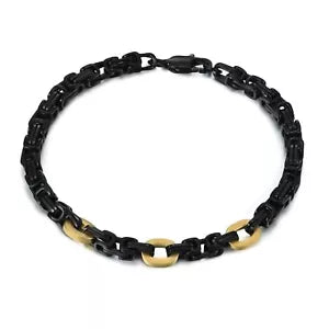 Black Stainless Steel 5mm Byzantine Link Chain Bracelet IP Gold Men's 8.5