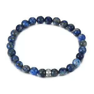 Men's Stainless Steel Genuine 8mm Lapis Stone Beaded Bracelet