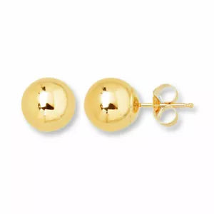 14K Solid Yellow Gold Ball Earrings 7MM - 14kt Backing - New