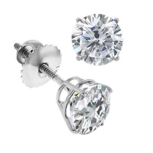 1/2ct TW Real (Natural) Round Diamond Solitaire Stud Earrings 14K White Gold
