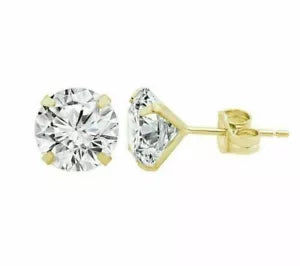 14K Yellow Gold Round Cubic Zirconia Stud Earrings sizes 2mm-8mm
