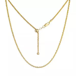 14K Yellow Gold Plated 925 Silver Adjustable 2mm Or 2.5mm Twisted Rock Chain