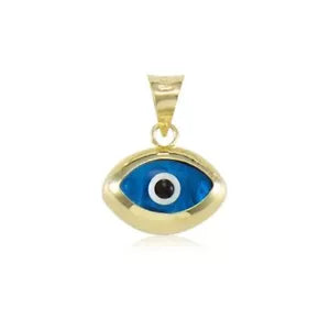14k Solid Gold Light Blue Murano Glass Evil Eye Pendant, 14k Gold, Good Luck