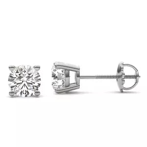 14k White Gold Screw Back Round Cut VVS1/D Lab Created Stud Earrings