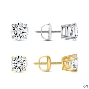 0.50Ct - 1.5Ct Diamond Screw Back Studs 14k Gold Earrings Lab Grown (EF/VS)