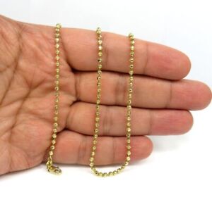 10K Yellow Gold 2mm Moon Cut Diamond Ball Bead Chain Necklace Mens Women 16