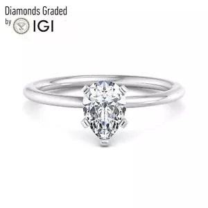 IGI Certified 1.00 Carat Pear Shape Lab Grown Diamond Engagement Ring 14k E/VS1