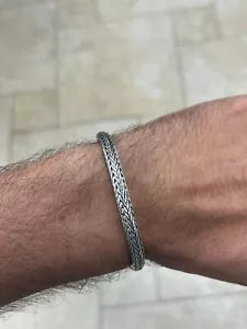 Mens Solid 925 Sterling Silver Bali Handmade Braided Chain Bracelet 8''