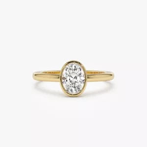 IGI Certified 1Ct Oval D/VS1 Lab Grown Diamond 14K Gold Bezel Set Solitaire Ring