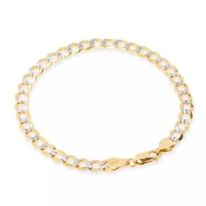 10K Yellow Gold 3.5mm Diamond Cut White Pave Cuban Curb Chain Bracelet 8.5''