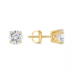 1.00 Ct D VS1 Round Lab Grown 14k Gold Diamond Stud Earrings IGI Certified