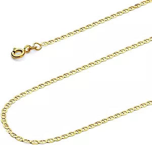 14K Solid Yellow Gold Chain Anchor Mariner Link Chain Necklace - All Sizes