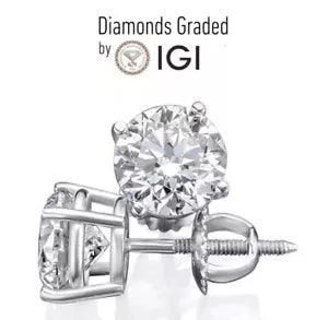 IGI Certified 2.00 Carat D VVS2 Lab Grown Diamond Studs 14K Gold Screw Backs