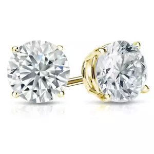 3.00 Ct E VS1 Round Cut Lab Grown Diamond Stud Earrings 14k Yellow Gold IGI